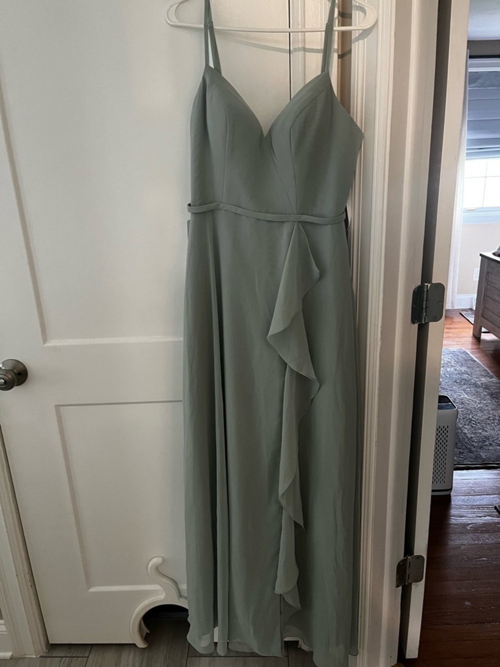 Azazie Sage Green Spaghetti Strap Maxi Dress